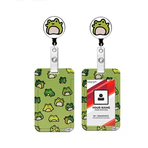 Fun Work Name Tag ID Holder, Animal Frog Badge Clip with Fixed Clips, Name Tag with ID Stand, Office Gift Card Protector, Animal Shaped Badges