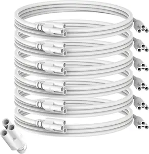 JESLED T5 T8 Extension Cords, 5ft Linkable Wire Cable Conenctor, 1.5m 60" 3-Prong Extended Power Cable for Integrated LED Tube Light, Single LED Shop Garage Light Fixture, Under Cabinet Lights (6P)