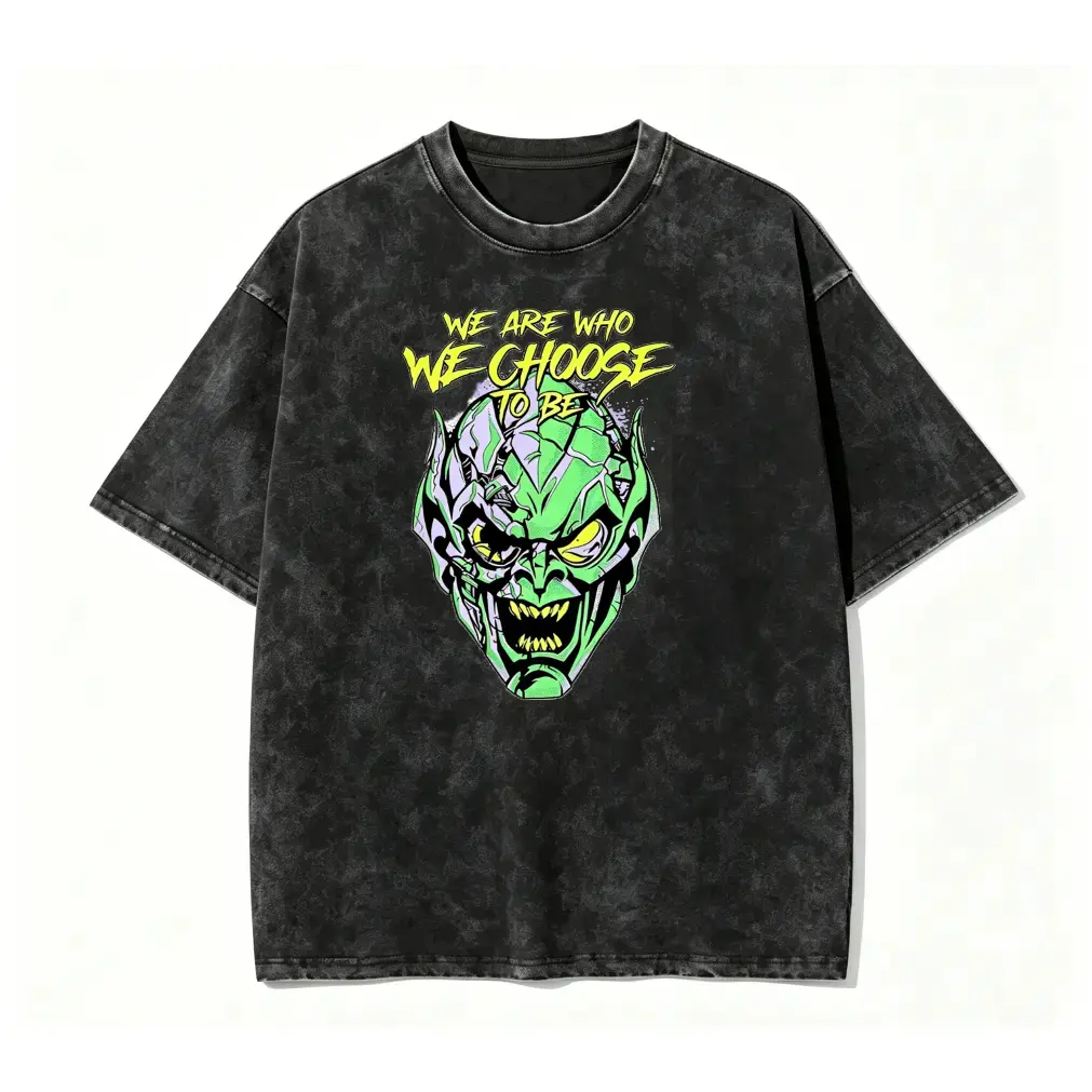 Green Goblin Vintage Washed Graphic T-Shirt, Oversized Heavyweight Cotton Streetwear Tee, Y2K Aesthetic MCU Villain Top for Men and Women, Classic Comic Movie Apparel, Custom Designer Shirts Collector Fan Gift Merch, Retro Grunge Vintage Clothing Tops