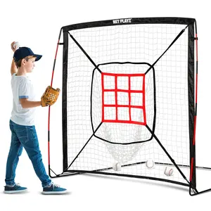 NET PLAYZ 5' x 5' Baseball & Softball Practice Hitting & Batting & Pitching Net Similar to Bow Frame, Great for All Skill Levels, Pop up/Easy Fold up/Fiberglass Frame, Light Weight, Portable training equipment