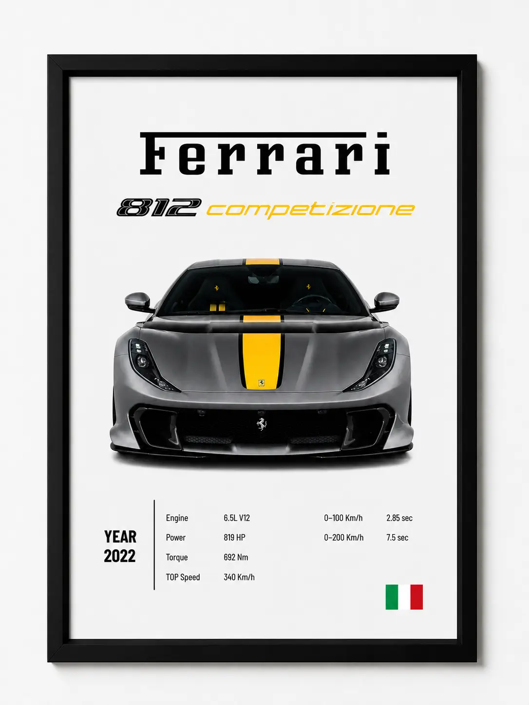 Ferrari 812 Competizione | Poster Decor Luxury Print Wall Art | Decor With Black Frame | Gift for Car Lovers