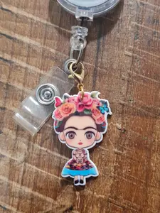 Mexican Lady with Unibrow ID Badge Reel Charm  ~ Work Badge Charm ~ Badge Accessories ~ Feminist Charm ~ ID Badge Charm
