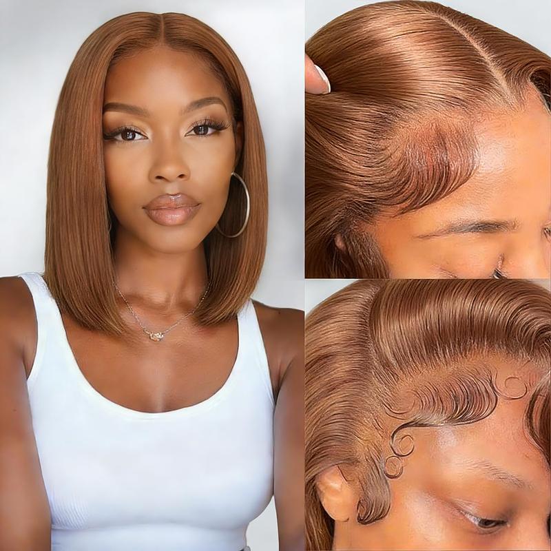 200% Density Brown Bob Wig Human Hair 13x4 HD Lace Frontal Short Straight Lace Front Bob Wigs For Black Women Chocolate Brown Human Hair Wig Pre Plucked Glueless Side Part Chocolate Brown Wig 10 Inch