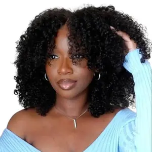 【half wig curly hair】  Kinky Curly Half Wig Human Hair 3 In 1 Seamless Flip Over Wear and Go Glueless Drawstring Headband Wigs Human Hair for Women Beginner Friendly Suitable for all  occasions 150% Density 18 inch
