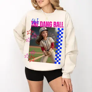 [Sale off up to 65%][Free Ship] Hit The Dang Ball Baseball Mom Sweatshirt, Game Day Softball Sweatshirt, Distressed Doll Face Meme