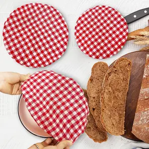 3 Pack Reusable Bowl Covers for Bread Proofing, Red White Gingham Pizza Dough Cover for Party, Elastic Cover for Sourdough Fruit Salad