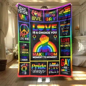 Tiktok LGBT Rainbow & Letter Pattern Blanket Soft Funny Throw Blanket Cozy Lightweight Plush Portable Cover Blanket For Sofa,Warm Gift For Birthday,Christmas,Multiple Blanket