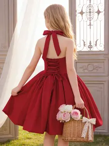 Girls dress princess dress children's rope dress little girl puff festival performance dress popular bud dress Bow Dress Ruffle Dress Ruffled Dress