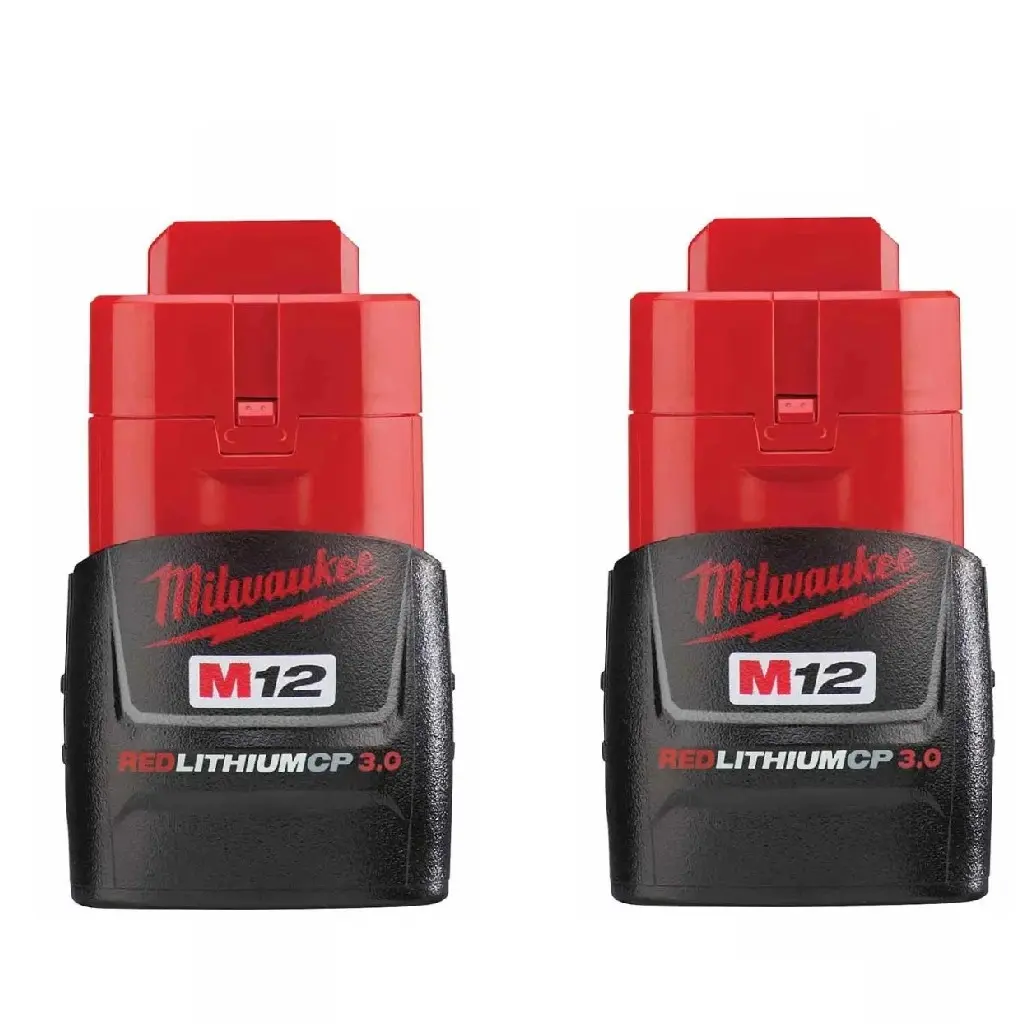 Milwaukee 48-11-2430 M12 REDLITHIUM 3.0 Compact Lithium Ion Batteries, 2-Pack, 20% More Power, 2x More Life, 3x More Runtime