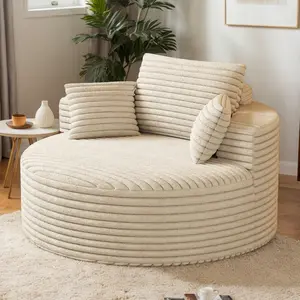 Eyisean 50" Oversized Round Chaise Lounge Chair Indoor, Corduroy Circle Single Cloud Lounge Floor Sofa Chair with Deep Seat, No Assembly Required, Modern Compression Couch for Living Room, Reading