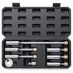 Universal Magnetic Spark Plug Socket Set, Heavy Duty CR-V 3/8 Drive Swivel Sockets, Thin Wall 6-Point And 12-Point With Extension Bar And Universal Joint, 9/16 5/8 14mm 16mm Removal hardware Tool And Spark Plug Gapper, Secure Case Fathers Day Gift fathers