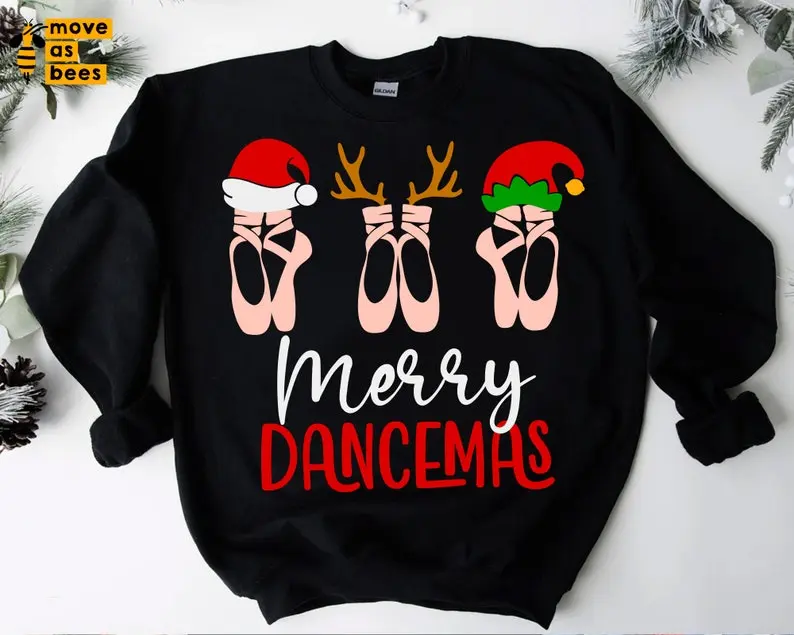Merry Dancemas Svg, Christmas Ballet Shoes Svg, sweatshirt, Dancing Girl Shirt Svg for Cricut