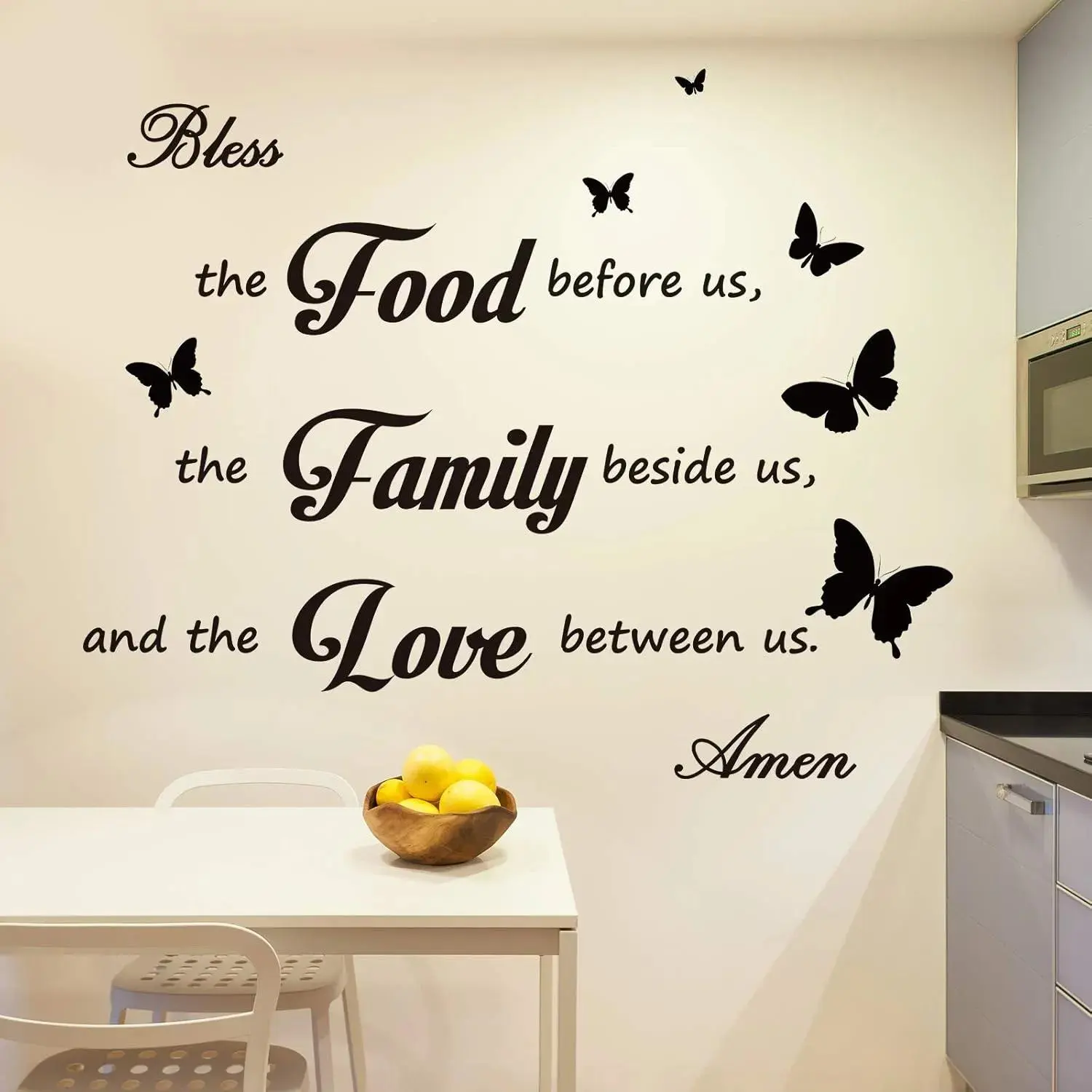 Vinyl Decorative Flat Geometric Wall Stickers Set of 3, Earth Day Kitchen-Dining Room Wall Decoration with Bless the Food Before Us Prayer Quotes, Family Home Accent