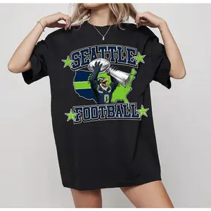 100% Cotton Unisex Seattle Mascot Football Champions T-Shirt, Seattle Football Retro Tee, Game Day Football, Vintage Seattle Football Fans Shirt