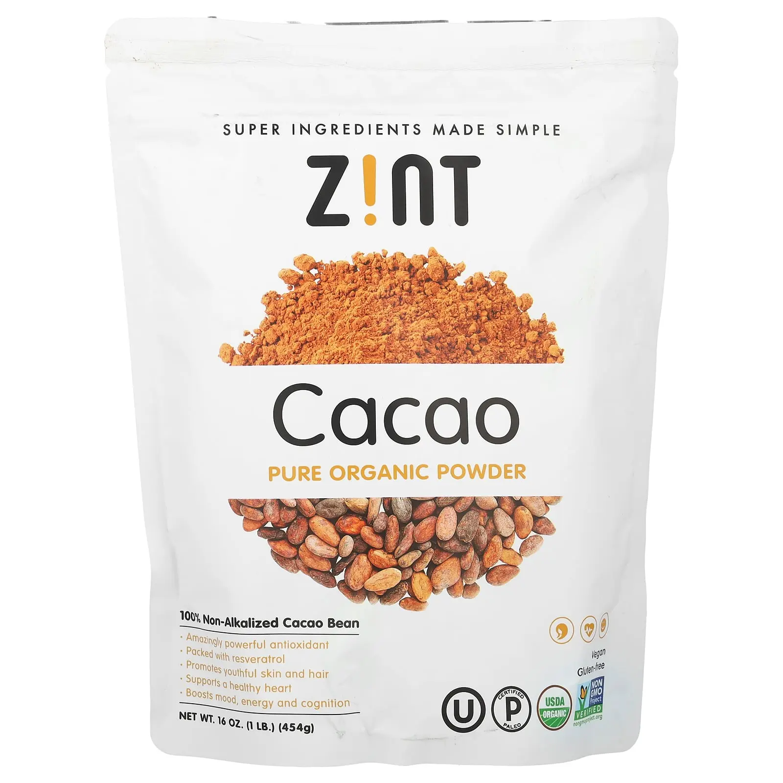 Zint Pure Organic  Powder, Cacao, 16 oz (454 g)