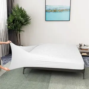 Box Spring Cover Queen Size - Jersey Knit & Stretchy Wrap around 4 Sides Bed Skirt for Hotel & Home - Queen/Queen XL, White ALYVIA SPRING