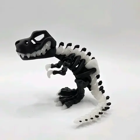 3D Printed Articulating Glow Flexi Skeleton T-Rex Dinosaur Figurine Great Gift and Desk Figure Decor Eye