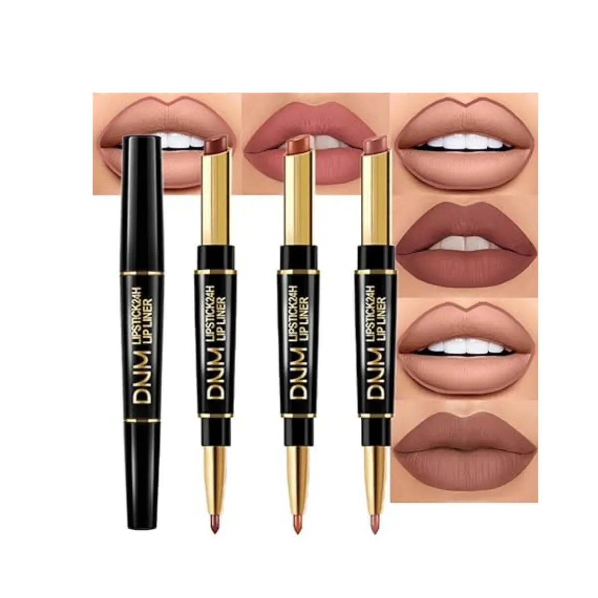 Nude Brown Lip Liner and Lipstick Set, 3Pcs Chestnut ,Kit for Women Makeup Gloss Lipgloss Cosmetic Glossy gloss