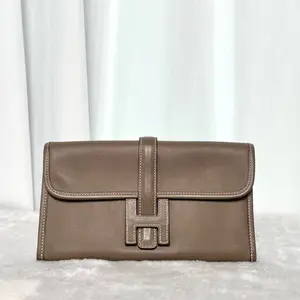 Pre-owned HERMÈS Hermes Jige Elan 29 Clutch in Etoupe Swift Leather Handbag 2012 Year | 20748804
