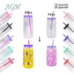 AGH US 16/20OZ Acrylic Snow Globe Double Wall Plastic Tumbler Cups with Lids and Straws, Bottom with Pre Drilled Hole and Plugs for Milk Cartons Travel Coffee