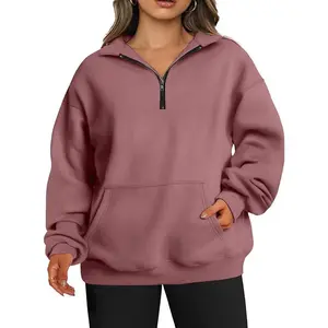 Plus Size Sweatshirts for Women Pockets Half Zip Pullover Oversized Drop Shoulder Hoodie Y2K Clothes Womenswear Tops Casual