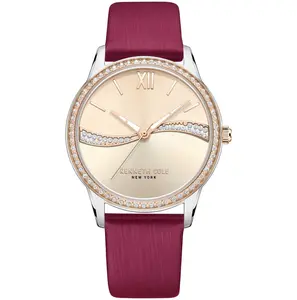 Kenneth Cole Women's Classic Round Watch, Fashionable Analog Quartz with 36mm Stainless Steel Case, Rose Gold Dial, and Red Leather Strap, Analog Quartz Watch