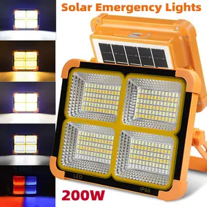 Portable Solar Flood Light, 4 Gear Adjustable Work Light, IP66 Waterproof Emergency Light for Power Outage, Garage, Pond, Camping, Fishing