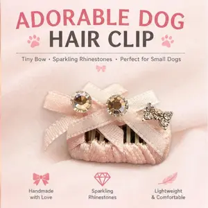 Adorable dog hair clips, featuring mini bows, sparkling rhinestones, and specifically designed for small dogs