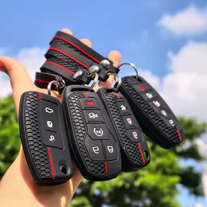 for Ford key fob case with keychain holder silicone Full cover protector key case organizer for Fusion 2014 2016/ Explorer/ mustang f150 2020/ Ka 2015 2018/ Focus 2 2005-2010/ EcoSport 2014/ Focus C Max/ S-MAX 2007/ Fiesta Mk7 2010 2012/ cowgar Monde