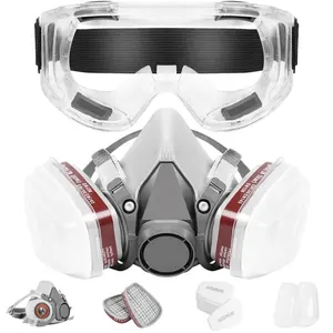 Reusable Respirator Mask with Filters Anti-Gas Anti-Dust Dual Industrial Set for Painting Woodworking Construction Sanding Spraying Chemicals DIY Lightweight Comfortable Easy to Assemble