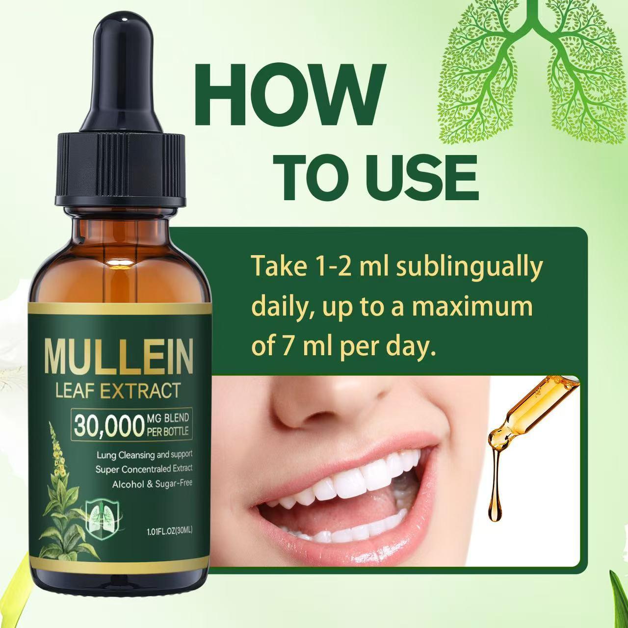 Organic Mullein Leaf extractLung cleansing drops relieve breathing difficulties caused by colds and respiratory fatigue, reduce throat and nasal discomfort, make breathing smooth and comfortable, and dilute phlegm with natural ingredients.