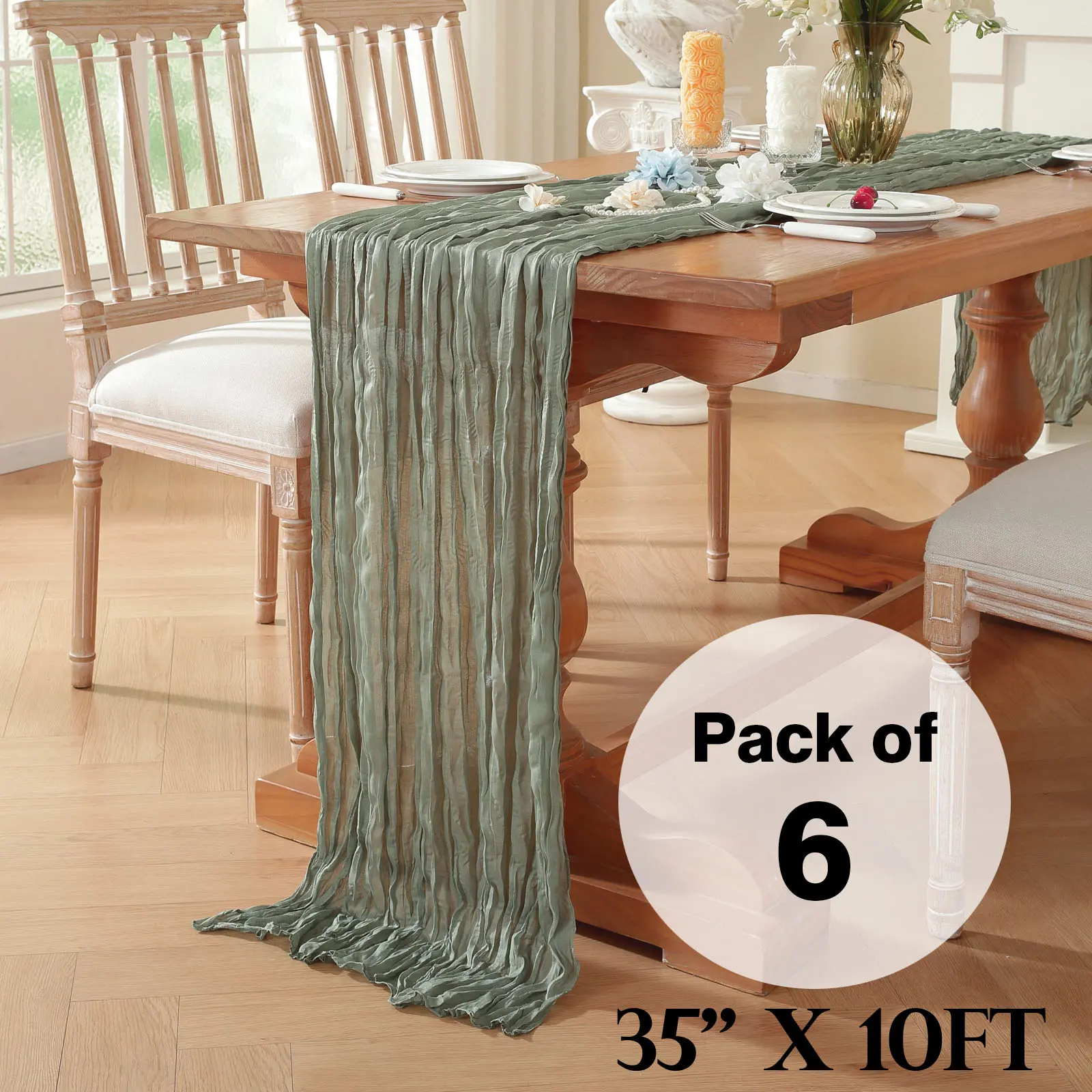 35" x 10ft - 2/6/12pcs Cheesecloth Table Runner – Boho Gauze Table Runner,  Rustic Cheese Cloth Roll for Wedding, Bridal Shower, Birthday Party, Event Styling, Christmas & Romantic Decor