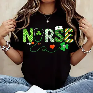 Nurse T-Shirt White St Patrick's Day Clover And Medical Design For Nurses Celebration