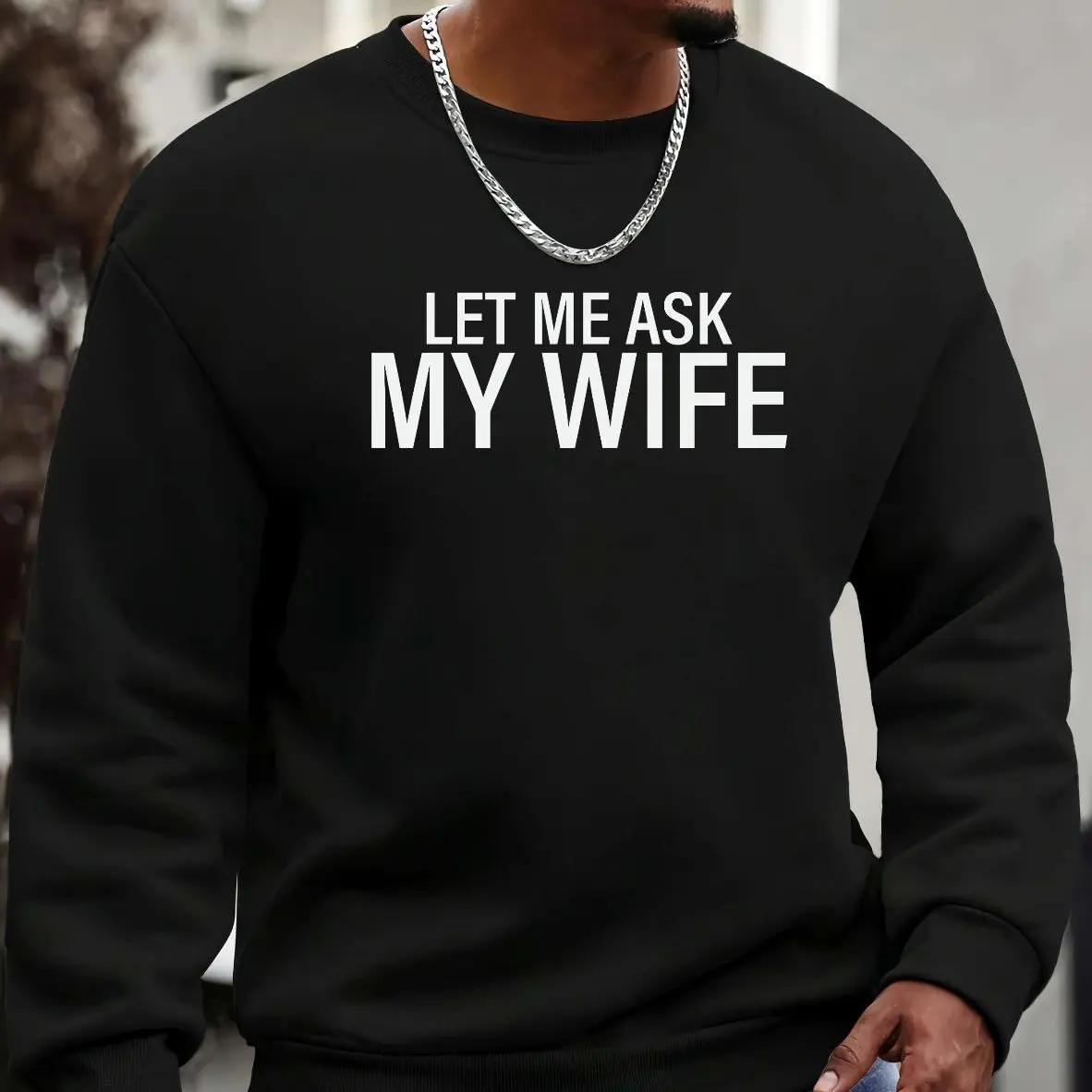 Men's Black Graphic Long Sleeve Top, USA-Made Combed Cotton Streetwear Pullover, Lightweight Breathable Crew Neck, Tops