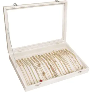 Necklace Organizer Box  20 Hooks  Necklace Display  Tray with Transparent Lid  Necklace Display Box for Necklace Pendants Suitable for Women and Girls (Beige)