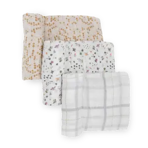 Cotton Muslin Swaddle Blanket 3 Pack - Garden Bees