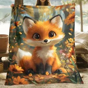 Cozy Fox Print Flannel Throw Blanket - Soft, Lightweight & Durable For Couch, Bed, Travel - All-Season Comfort - For Family & Friends - Perfect Gift For Holidays & Special Occasions