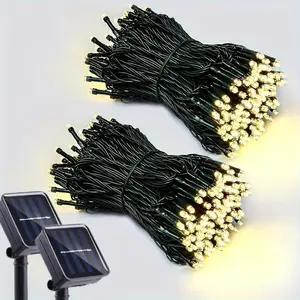 12m/100LED Solar Outdoor String Light, Waterproof Holiday LED Lights, Movie Theme, Solar Power Supply, Night Brightness, Dark Green Cable, 8 Lighting Modes, Suitable for Courtyard, Home