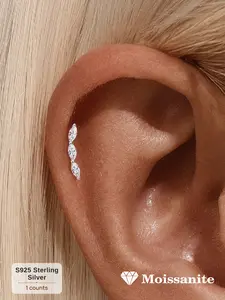 1PC Platinum-Plated S925 Sterling Silver Classic Marquise-Cut Moissanite Flat-Back Threaded Piercing Ear Studs — Hypoallergenic Cartilage Earrings, Cartilage Piercing. Ideal for Holiday Gifts, Wedding Accessories, and Daily Wear.