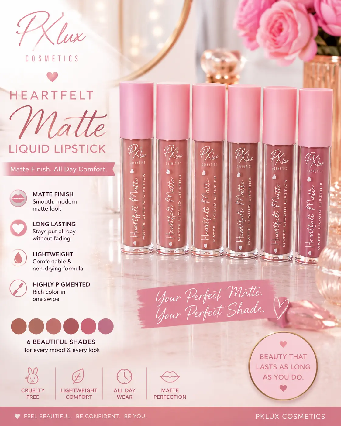 PX Look Heartfelt Matte Liquid Lipstick, Lightweight and Long-Lasting Formula with a Velvety Finish, Nude Shade, Everyday