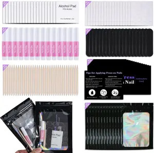 Disposable Nail Supplies Kits,Professional Manicure Press On Nail Tool Kit With Nail File,Adhesive Tabs,Nail Glue,Sticks, Prep Pads,Bags,Cards for Nail Business(Black-140pcs20set)