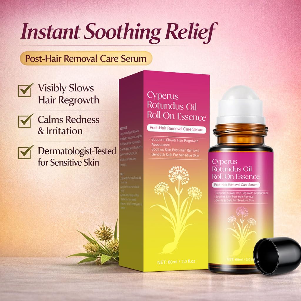 Cyperus Rotundus Oil for Natural Hair Reduction Body Roll-On Serum Reduces Unwanted Hair Growth- 60ml/2oz