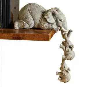 Cute Elephant Family Shelf Sitter Figurines | 3-Piece Resin Set - Handcrafted, Perfect for Desk & Shelf Decor