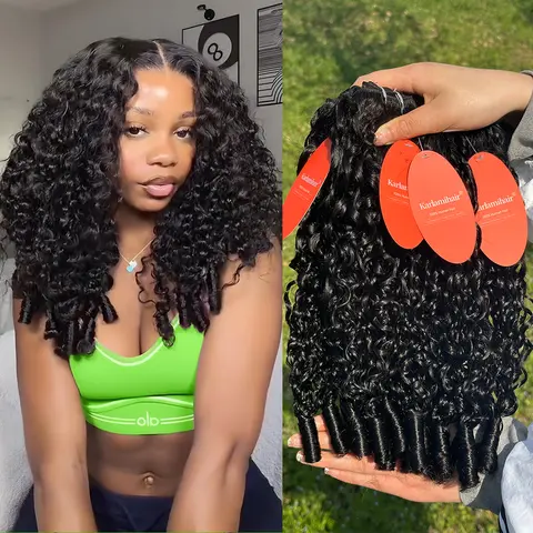Karlami Women's 12A Grade Brazilian Virgin Human Hair Bundles with 5x5 Closure, Double Weft, Shed-Resistant, Deep Curls, Smooth, Comfortable, Shiny, Natural Black, Full & Thick (3/4 Bundles: Burmese Curly, Loose Deep Wave, Straight, Body Wave)