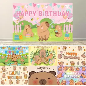 Cute Capybara Happy Birthday Backdrop Decoration Cartoon Animal Party Decor for  Birthday Celebration Backdrop Shoot Prop