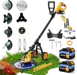Cordless 4-in-1 Weed Wacker - 20000 RPM, 6000mAh Battery Powered Electric Heavy Duty Lawn Tool with Wheel, Metal Blade, 2 Batteries for Weed Eater, Brush Cutter, Edger, Grass Trimmer