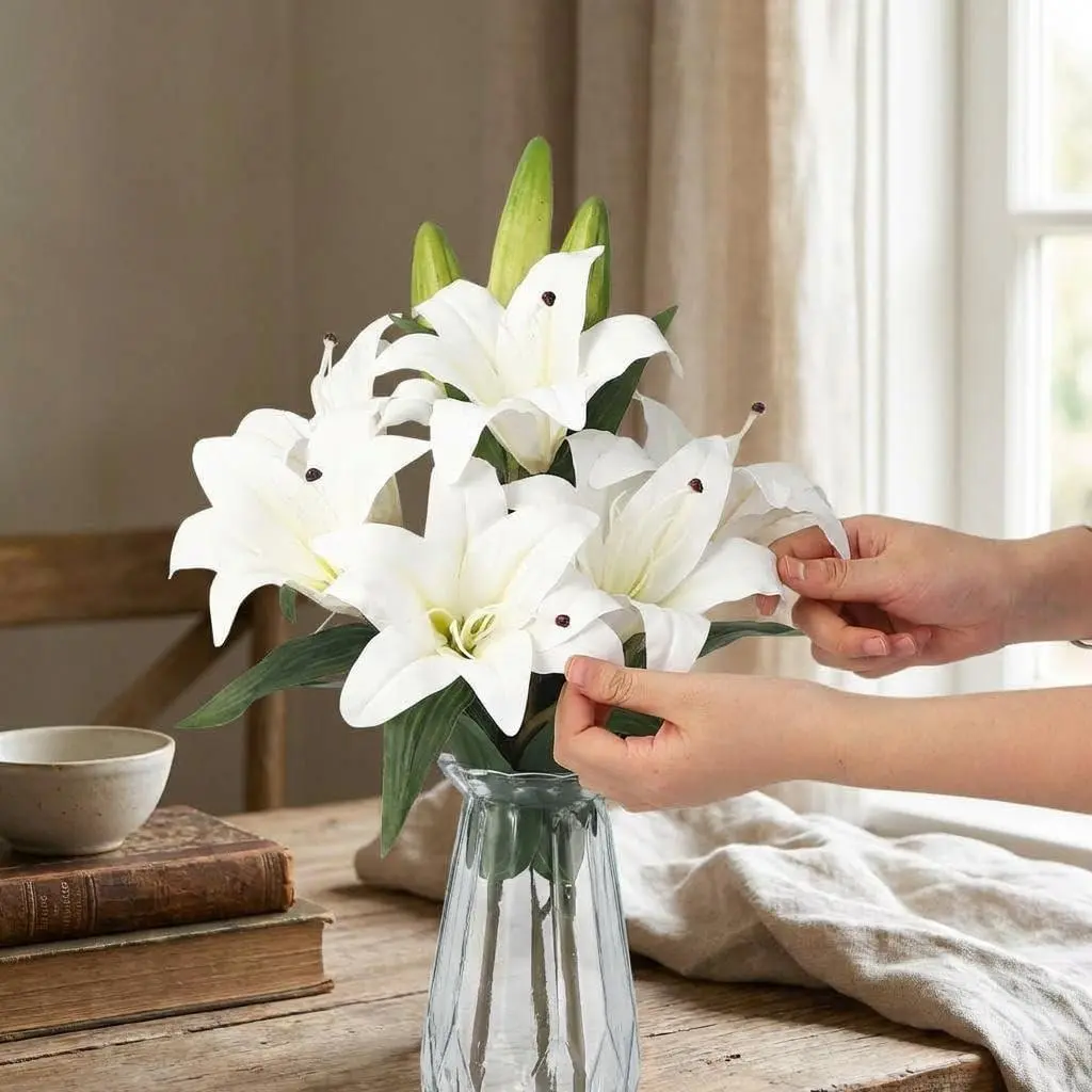 Garvee Real Touch Artificial Calla Lily Silk Peony Set - 20 Pcs Decorative Flower Arrangement with Glass Vase & Faux Water, Low-Maintenance Lifelike Ornaments for Home Dining Table Centerpiece