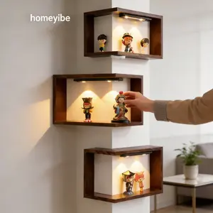 Homeyibe Corner Shelf - Smart Floating Display Rack for Collectibles, Figurines & Home Decor wall kitchen 3 tier organizer storage space-saving Wall-Mounted rack organization lmprovement shelf decorative toy  fashion saver multi-purpose wooden cheap gift