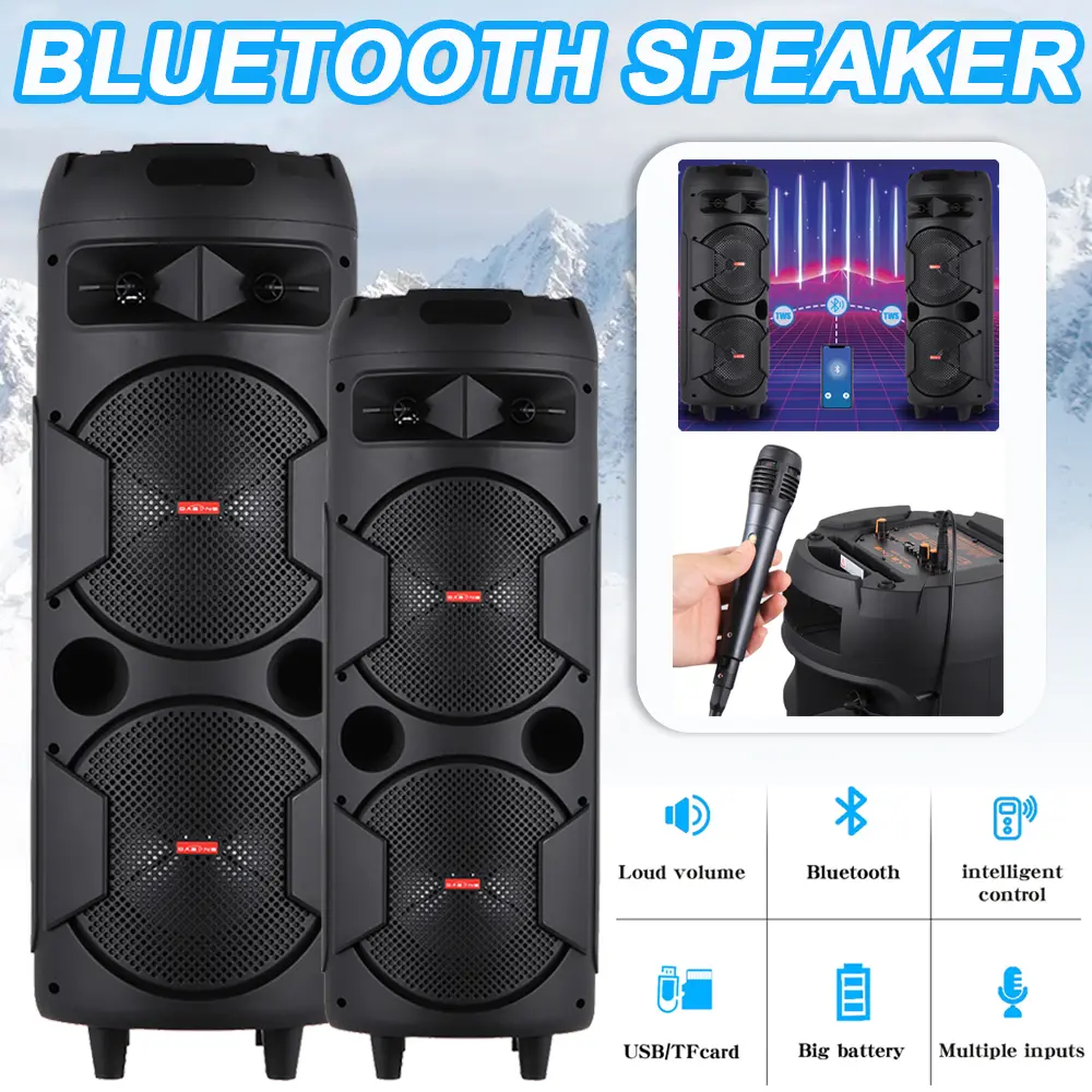 Dazone Portable Bluetooth Karaoke Boombox Speaker with Double 8"/6" Subwoofers, Loud Audio, Colorful LED Lights, Microphone, Remote Control, Rechargeable, Smartphone-Compatible, Cable & Card Support