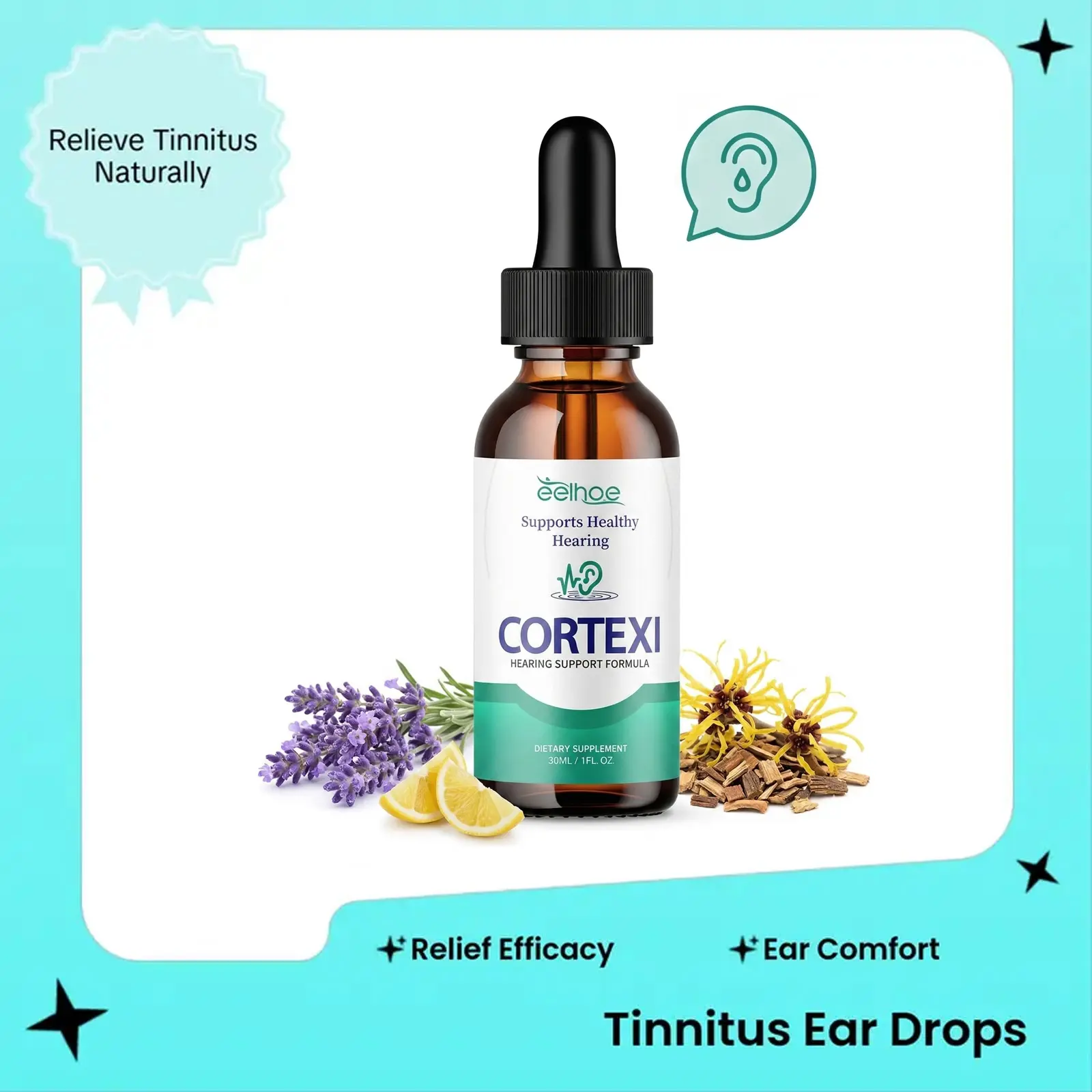 Ear Care Drops Gentle Formula, Natural Ingredients, Relieve Tinnitus by Unblocking Secretions, Easy to Use & Portable for Men & Women, for Daily Ear Hygiene